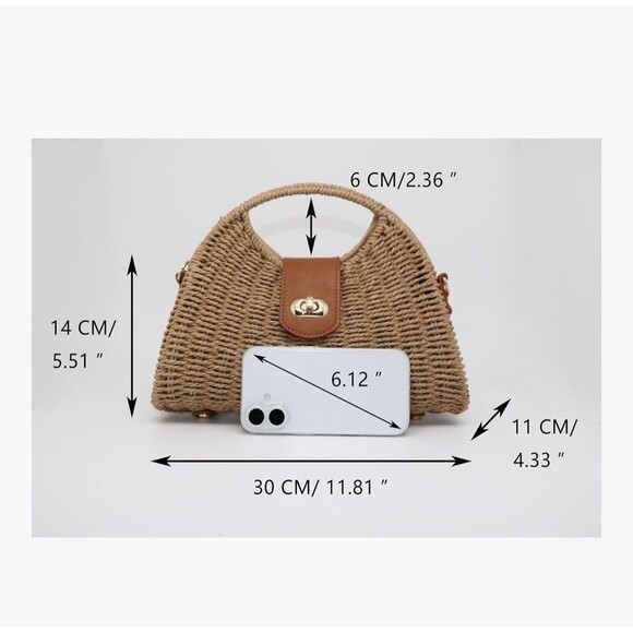 Straw Crossbody Bag Handwoven Rattan Tote Bags Straw Top Handle Shoulder NEW!! - Picture 4 of 12